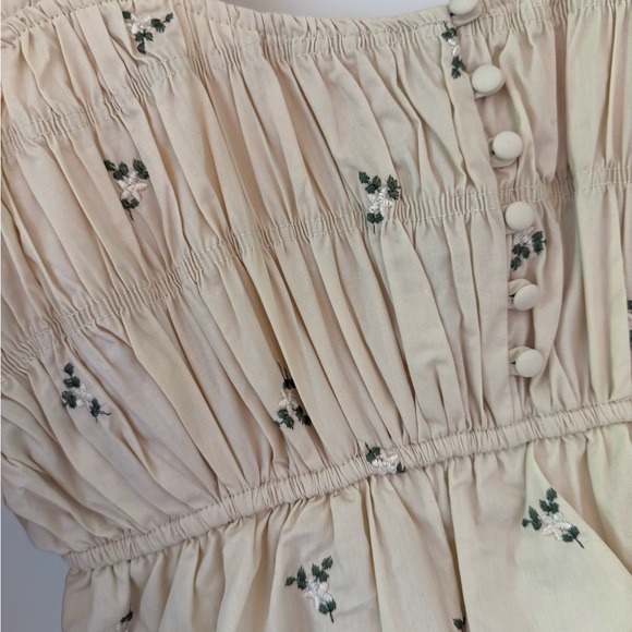 Cream Ruched Puff Sleeve Midi Sundress - Picture 3 of 5
